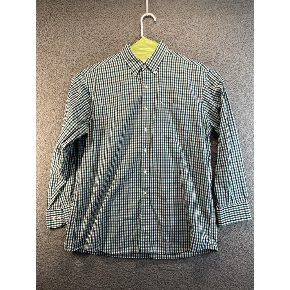 Tommy Hilfiger Dress Shirt Mens 17 34-35 Black White Gingham Plaid Regular Fit*